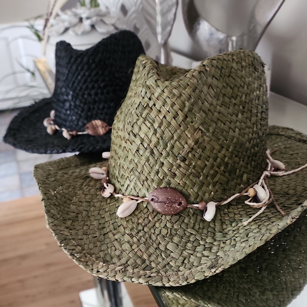 Panama Jack Green and Black Straw Cowboy Hats with Shell Accents
